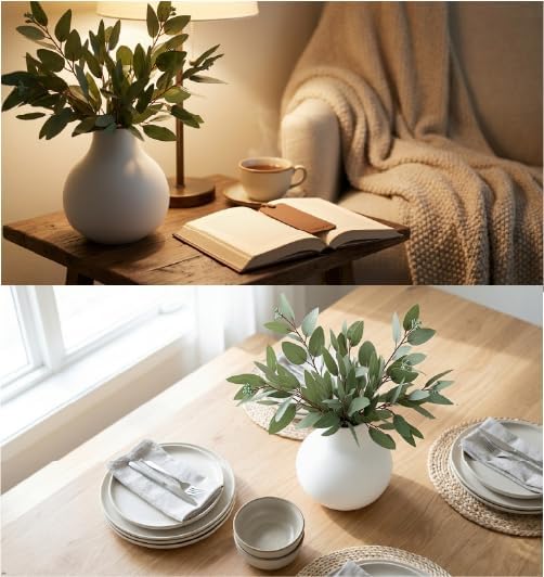 Carrot's Den Small White Ceramic Round Vase for Greenery, Short Modern
