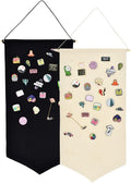 Wall Hanging Brooch Jewelry Storage Case Canvas Display Stand Enamel Pin Display Banner Holder Earrings Necklace Glitter Pin Collection Organizer (Black+Burlywood)