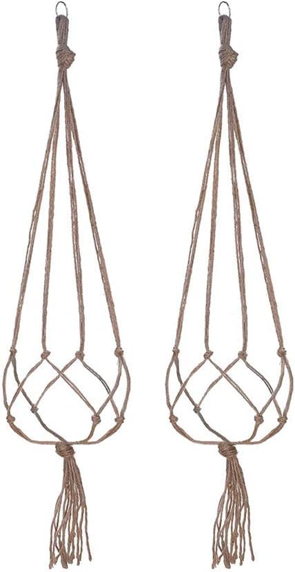 LANGUGU Set of 2 Macrame Plant Hanger with Metal Ring Wall Hanging Planter Basket for Indoor Outdoor Flower Pot Plant Holder Wall Art Vintage-Inspired Home Decor,Jute Rope, 4 Legs (36 inch)