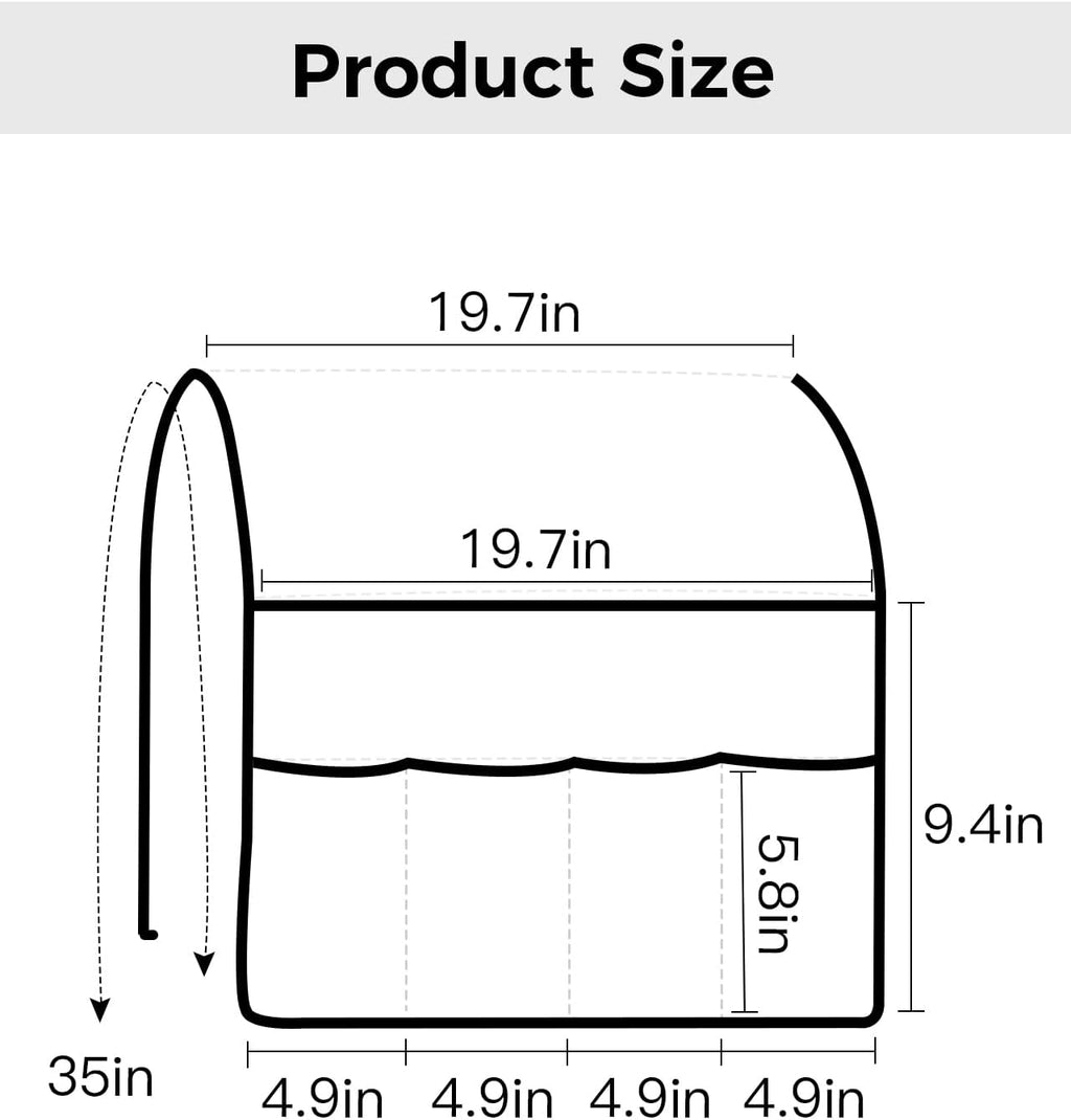 Sofa Armrest Organizer Bedside Caddy, White Non Slip Couch Remote Control Holder for Recliner, Pure White Arm Chair Caddy with Pocket for Magazine, Phone, 19.7''x35''