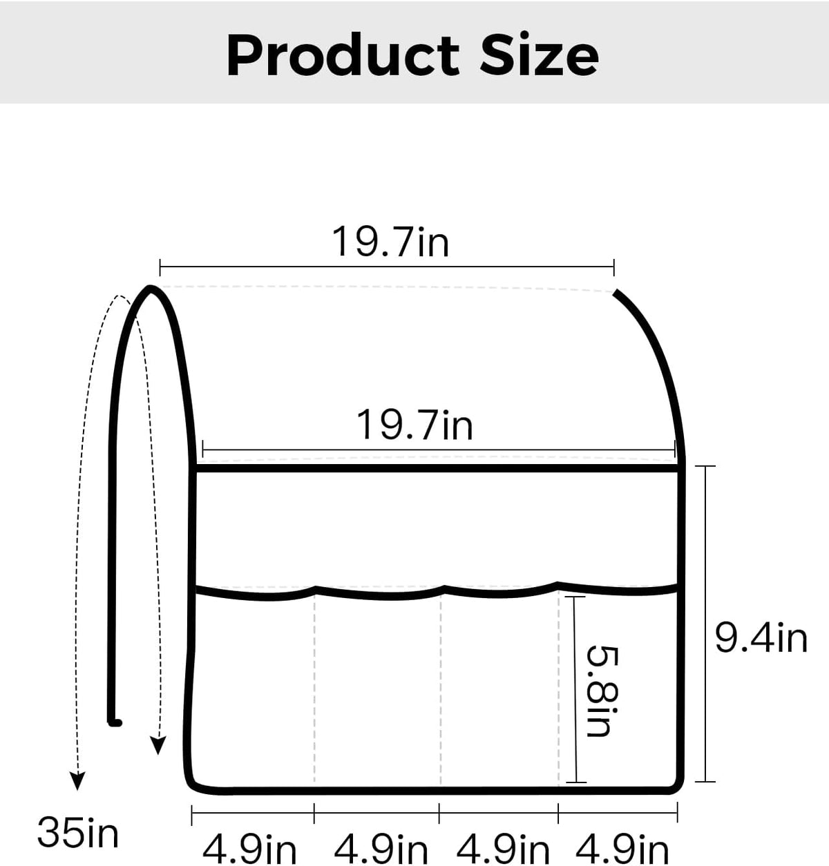 Sofa Armrest Organizer Bedside Caddy, White Non Slip Couch Remote Control Holder for Recliner, Pure White Arm Chair Caddy with Pocket for Magazine, Phone, 19.7''x35''