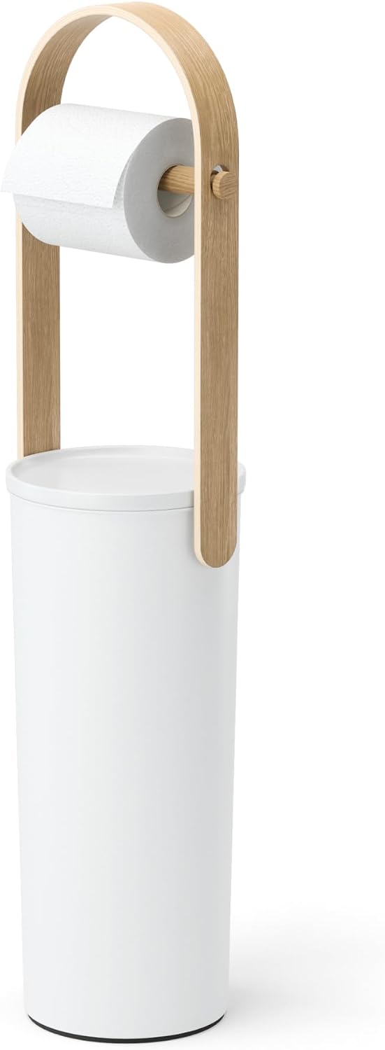 Umbra Bellwood Toilet Paper Holder, with Storage, 3 Rolls, White/Natural