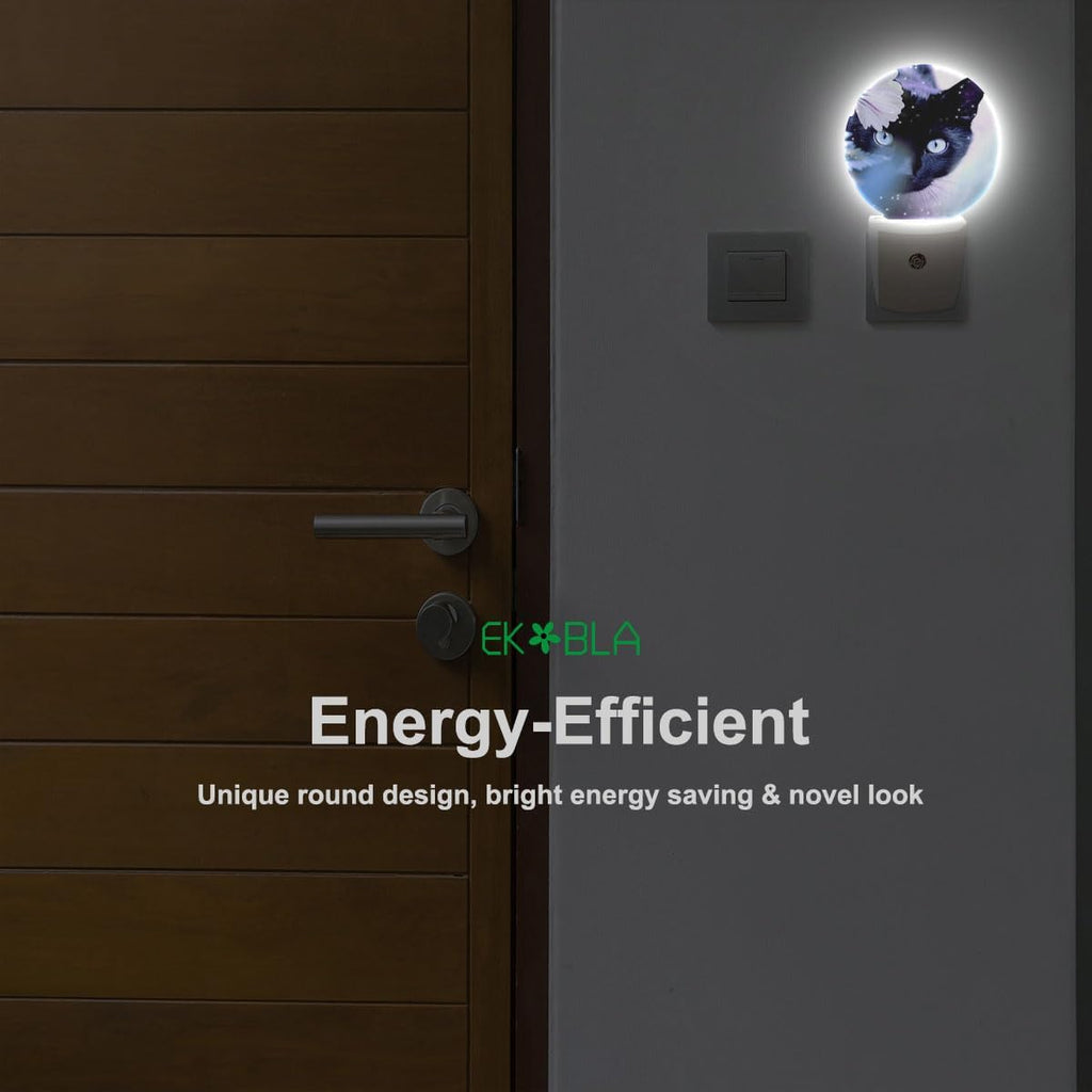 EKOBLA Cat and White Flower Night Light, Plug in Wall Light with Sensor