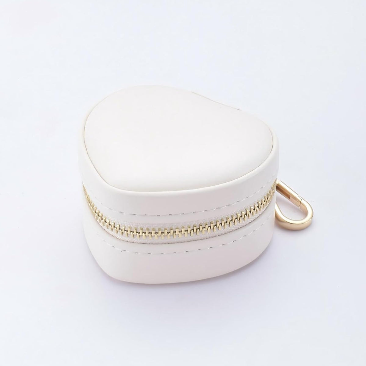 Heart Shape Ring Holder Keychain, Mini Travel Jewelry Case for Wedding Ring, Sports & Vacation, Portable Zipper Clutch Organizer for Earrings Necklace, Premium Gift for Women Girls (White)