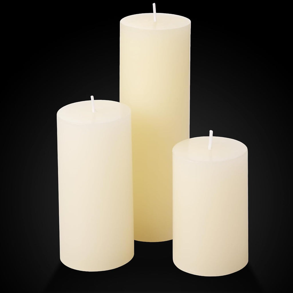 Shihanee 12 Pillar Candles W Vases,2.6''x 4.7'', 5.9'', 7.9'',Ivory White