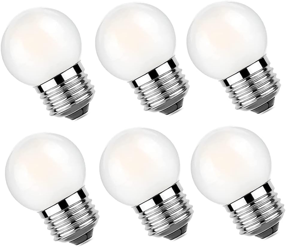 G40 E26 LED Bulbs, 1.5W Low Watt, 2700K Warm White, Night Light, 6Pack