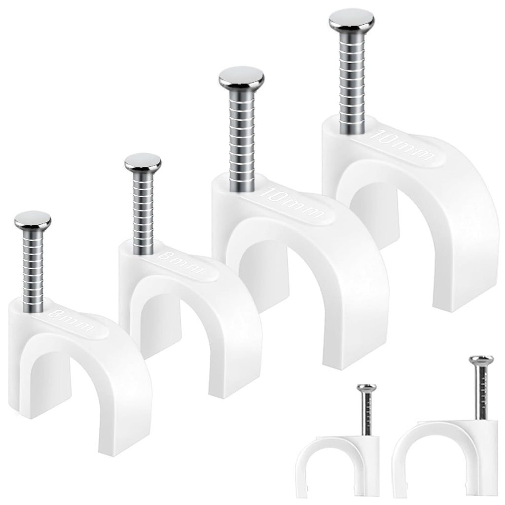 200 Pcs Cable Clips & Wire Clips,8mm/10mm Cable Clamps,Cord Clips,Tacks Cable Nails,Cable Cord Holder - for Ethernet Cables,Speaker Wire, Electrical Wire,Coax Cable,Wall Cord Management