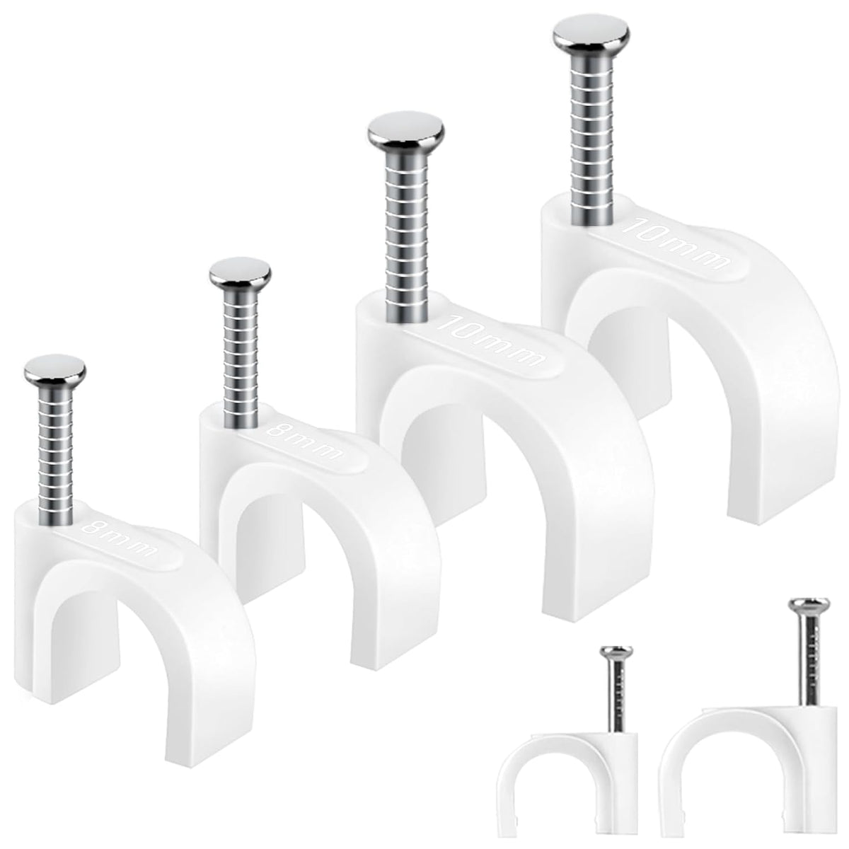200 Pcs Cable Clips & Wire Clips,8mm/10mm Cable Clamps,Cord Clips,Tacks Cable Nails,Cable Cord Holder - for Ethernet Cables,Speaker Wire, Electrical Wire,Coax Cable,Wall Cord Management