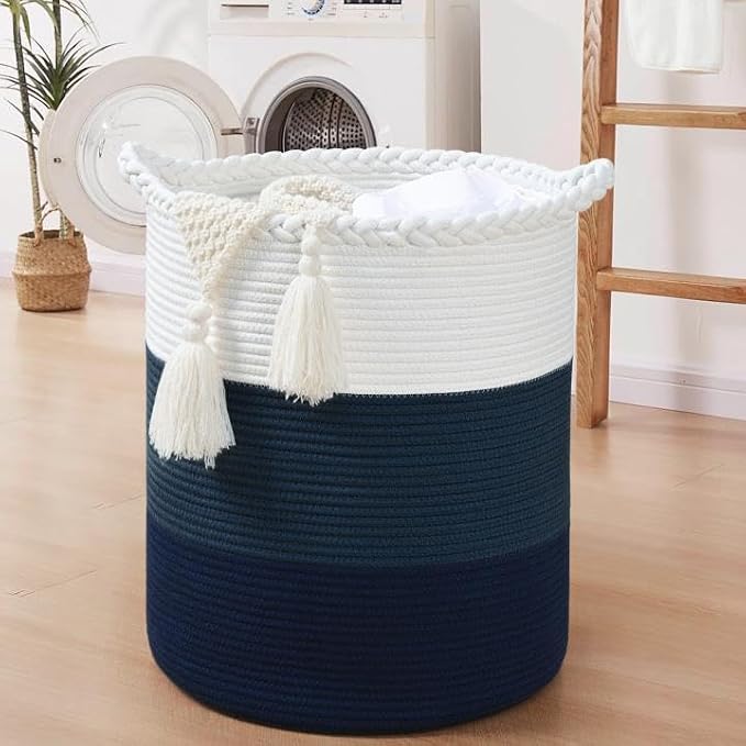 Cotton Rope Laundry Basket Hamper with Reinforced Handles