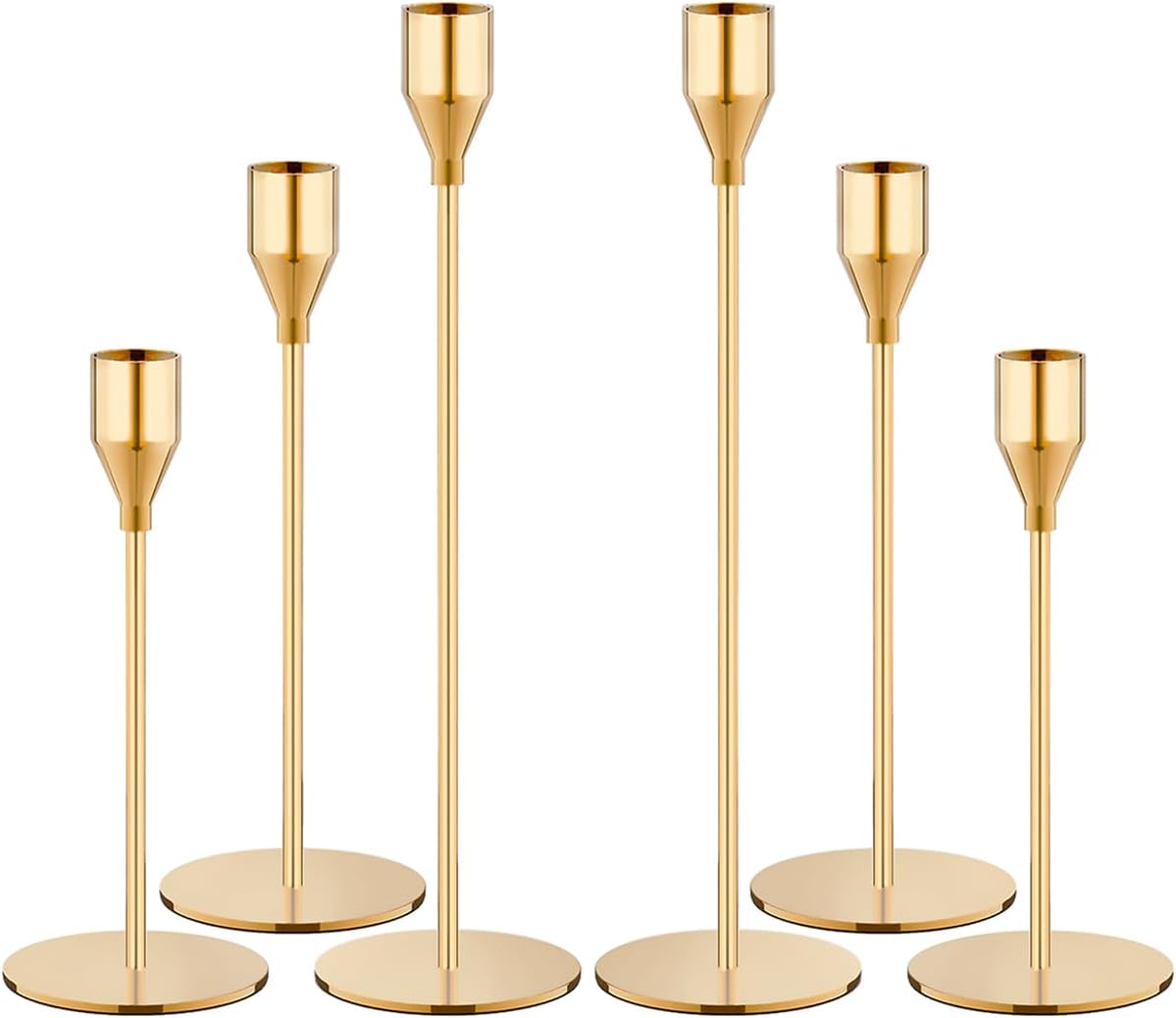 NLBTW Set of 6 Gold Taper Candle Holders, Tall Candlesticks Holder for Dining Table Centerpiece, Fall Decor, Fireplace Mantel & Wedding Gift (Fits 3/4" Thick Candles)