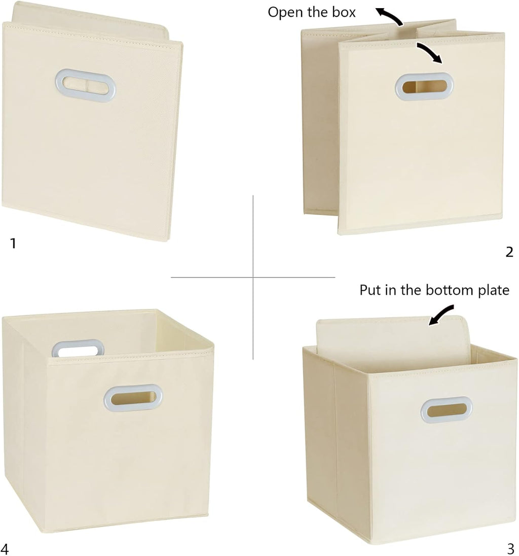 Fabric Cloth Storage Bins,Fabric Cube Organizer with Dual Handles Foldable Cube Storage Baskets for Home Bedroom Storage,Set of 3, Creamy-White