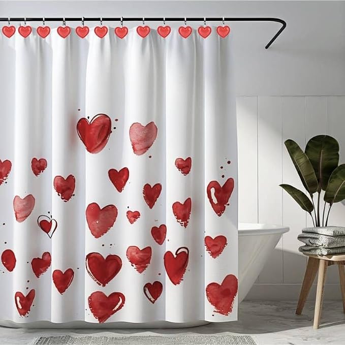 12 Pieces Heart Shaped Shower Curtain Hooks, Decorative Valentines Day Curtain Hooks,Stainless Steel Rust Resistant Curtain Rings, Red