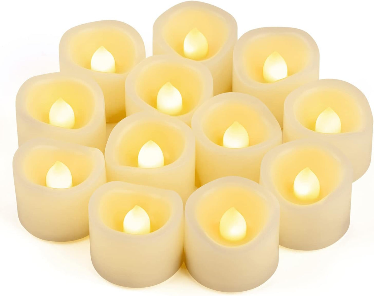 12 Pack 1.2" LED Flameless Flickering Tea Lights Votive Candle Battery Operated/Electric Flicker LED Tealight Bulk Fake Candle for Halloween Christmas Wedding Party Decoration (Warm White)