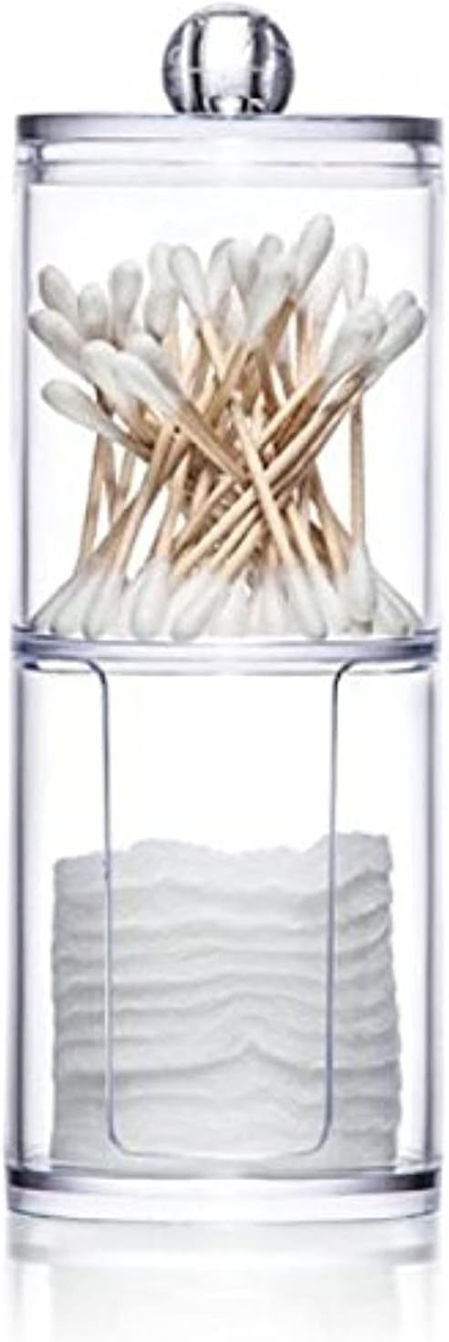 Kamay's Transparent Cotton Ball Pad Swabs Make Up Pads Dispenser Holder Organizer Container with lid Multifunction Acrylic Cosmetic Makeup Organizer (A)