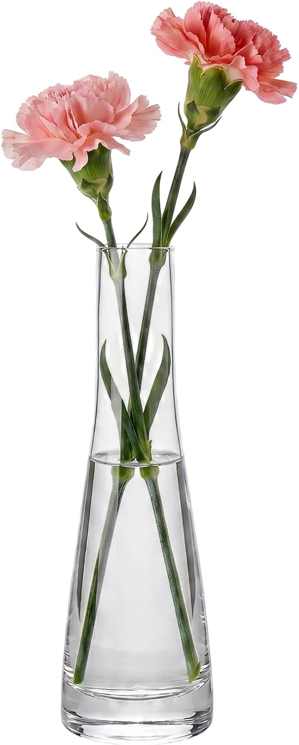 Erioctry Single Bud Vase Hand-Made Blown Art Bud Glass Vase Clear Glass Flower Vase Single Stem Vase Container for Home and Office Décor Centerpiece for Wedding Party Event