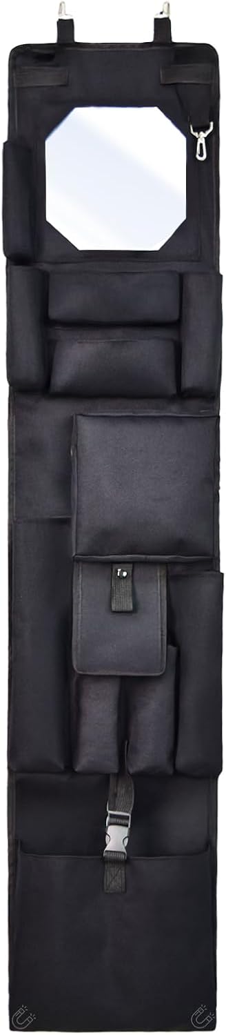 Police Style Magnetic Hanging Locker & Closet Door Organizer, Multiple Size Pockets - 51.2 x 11 Inches, with 4 Corner Magnets for Police, Security, Law Enforcement Lockers (Black)