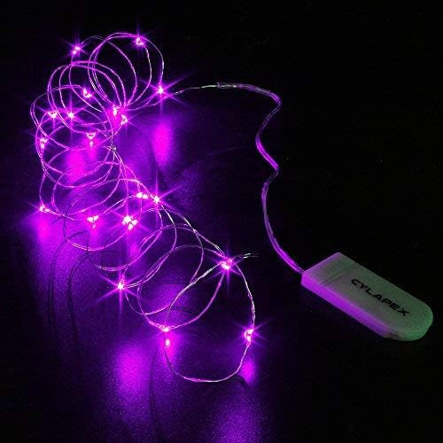 CYLAPEX 6 Pack Fairy Lights Battery Operated 7ft 20 LED Mini String Lights Silver Wire Firefly Starry Moon Twinkle Lights for Halloween Mason Jars Party Christmas Centerpiece Table Decorations, Purple