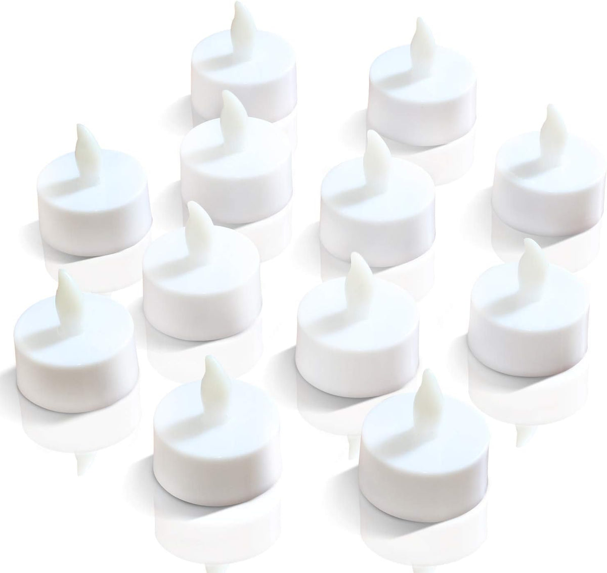 Novelty Place Pack of 12 Flameless LED Tea Light Candles - Warm Yellow Flickering Bright Tealights for Votive, Wedding, and Birthday - Battery-Powered Electric Candles