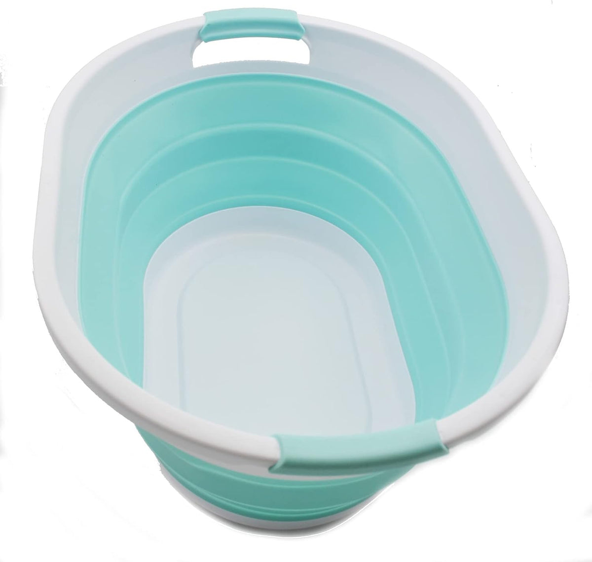 SAMMART 32L (8.4 gallon) Collapsible Plastic Laundry Basket - Foldable Pop Up Storage Container/Organizer - Portable Washing Tub, Water Capacity: 24L (1, White/Lake Green)