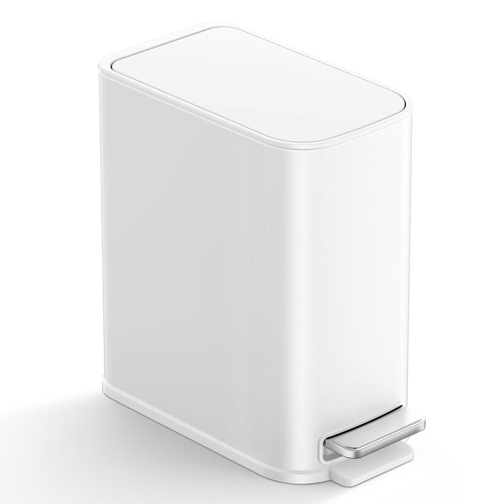 TIPGO Small Bathroom Trash Can with Lid Soft Close,1.3 Gallon, White