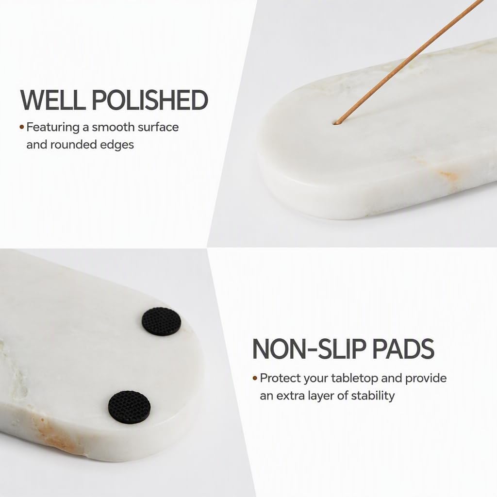 Koville Marble Incense Holder, Natural Stone Incense Holder for Sticks, Marble Incense Tray Ash Catcher for Meditation Yoga SPA, Elegant Incense Burner, Home Table Decor(Bianco Palomino