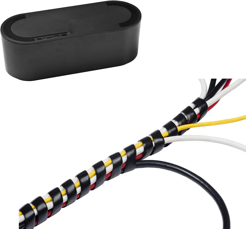 D-Line Cable Management Box (Small) & Cord Spiral Wrap (8.2ft Length) - Black