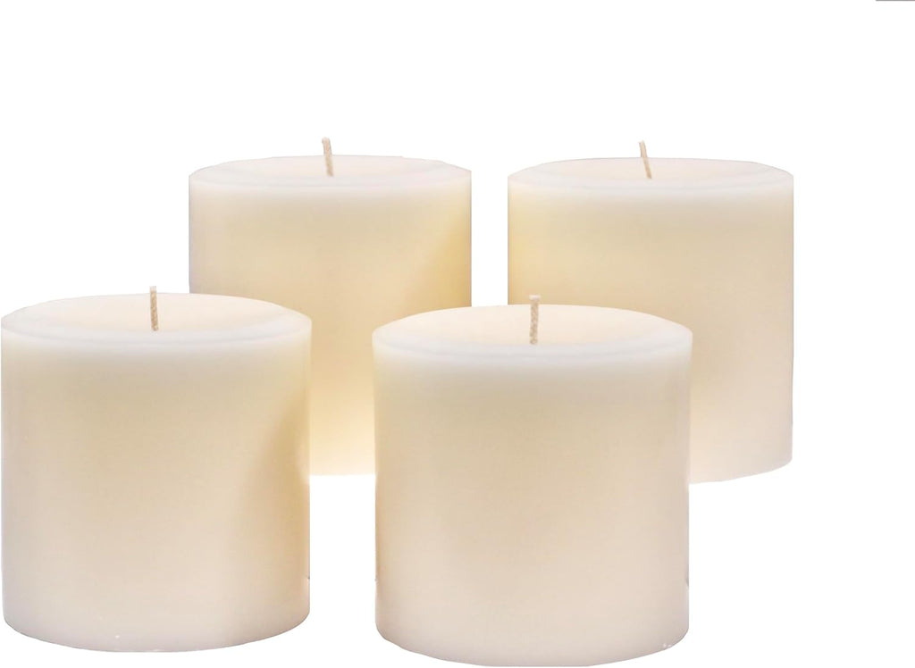 Ivory 4 x 4 by Modern Candle Design Large Unscented Pillar Candle Handmade in the USA (Concave Top Set of 4)
