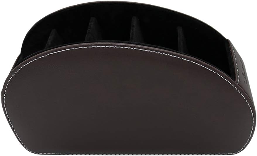 Remote Control Holder Organizer with Metal Bottom Stable Table Desk Leather Control Storage TV Remote Control Organizer with 5 Spacious Compartments (Brown with Metal Bottom)