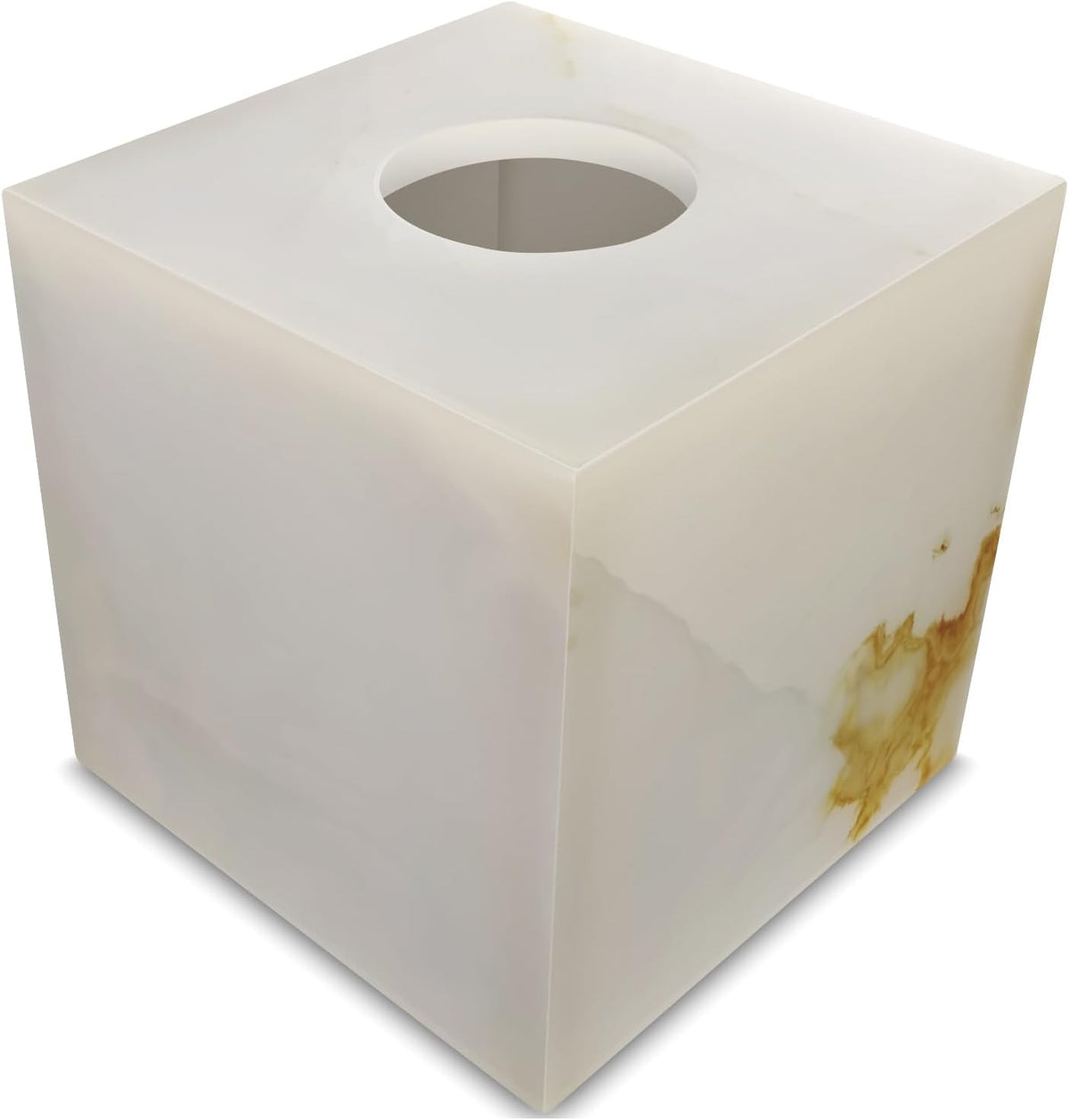 Natural Marble Tissue Box Cover, Exquisite Marble Square Tissue Box Holder, Elegant & Luxurious Decoration for Bathroom,Home & Office (White Jade)