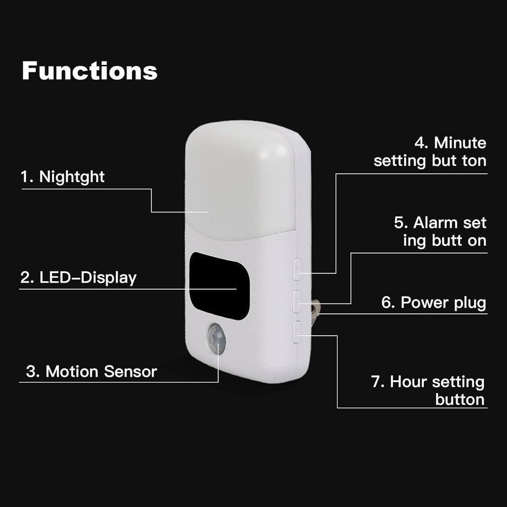 LUXON Motion Sensor Night Light with Digital Alarm Clock,Plug Into Wall