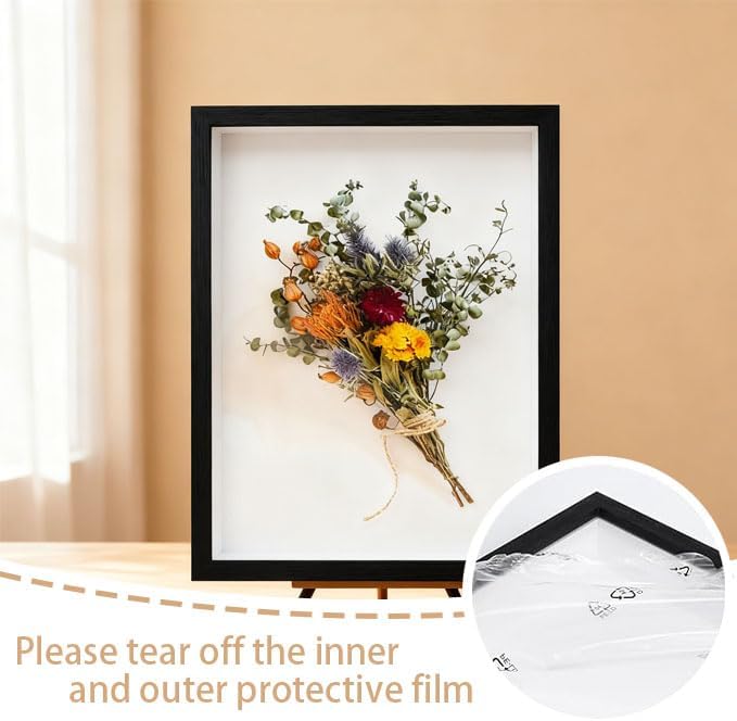 4 Pack Shadow Box Frame Display Cases, 8"x 10" Wood Deep Black Handicrafts Shadowbox Picture Frame for Flowers Jersey Baby Wedding Dress（Black）