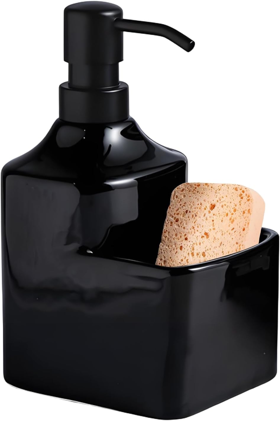 Gets Soap Dispenser Black Ceramic Pump Bottle with Storage Holder