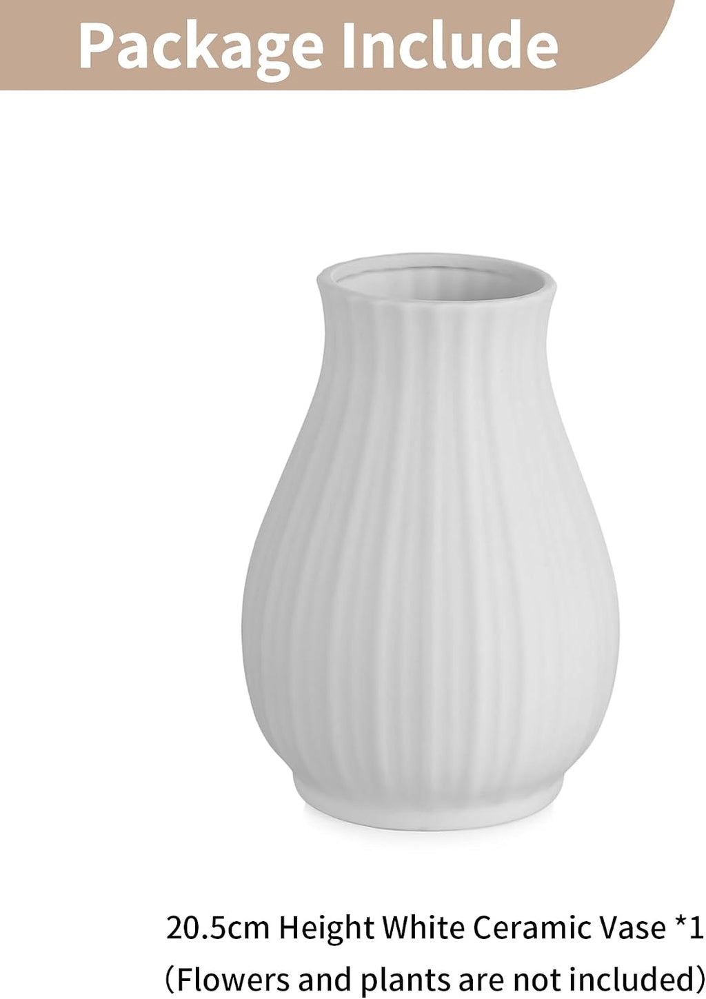 NUPTIO Ceramic Flower Vase for Bouquet, White, 8.07" Tall