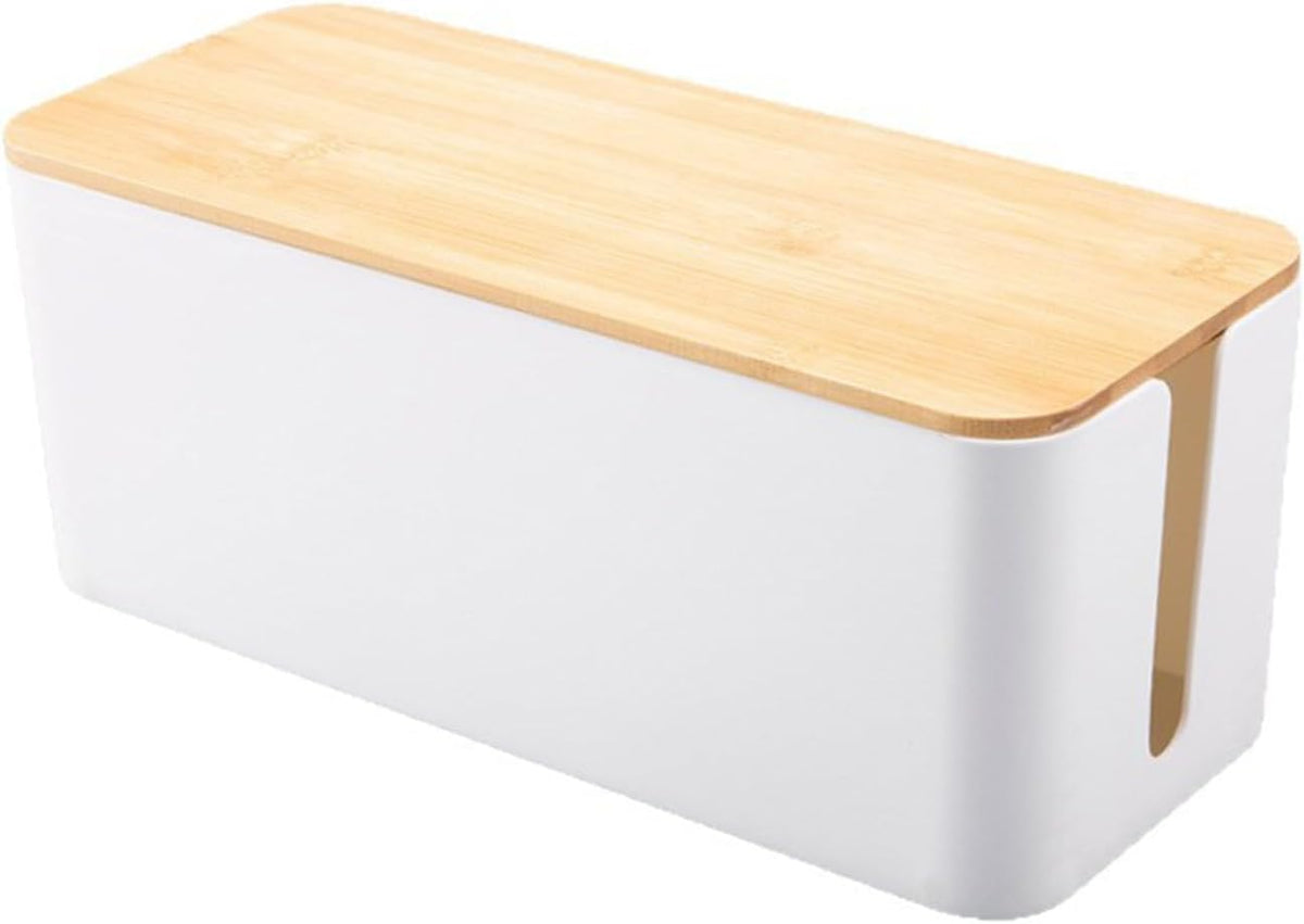 Bamboo Lid Management Box Cord Organizer Box for Power Strips Router