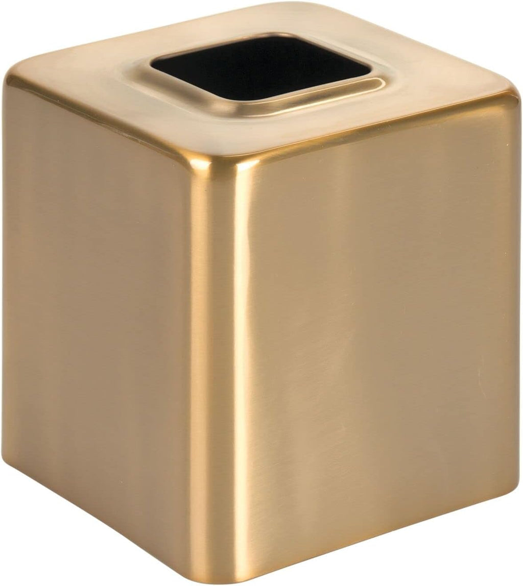 mDesign Metal Square Tissue Box Cover, Modern Facial Paper Holder - Accessories for Bathroom Vanity Countertop, Bedroom Dresser, Night Stand, Desk, Office and End Table - Unity Collection - Soft Brass