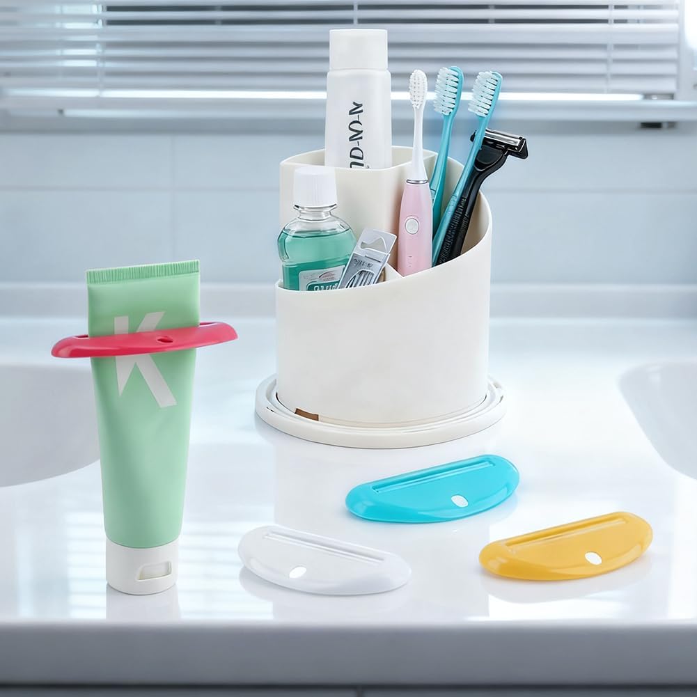 3 Slots Rotating Toothbrush Holder with Cover for Bathroom Countertop