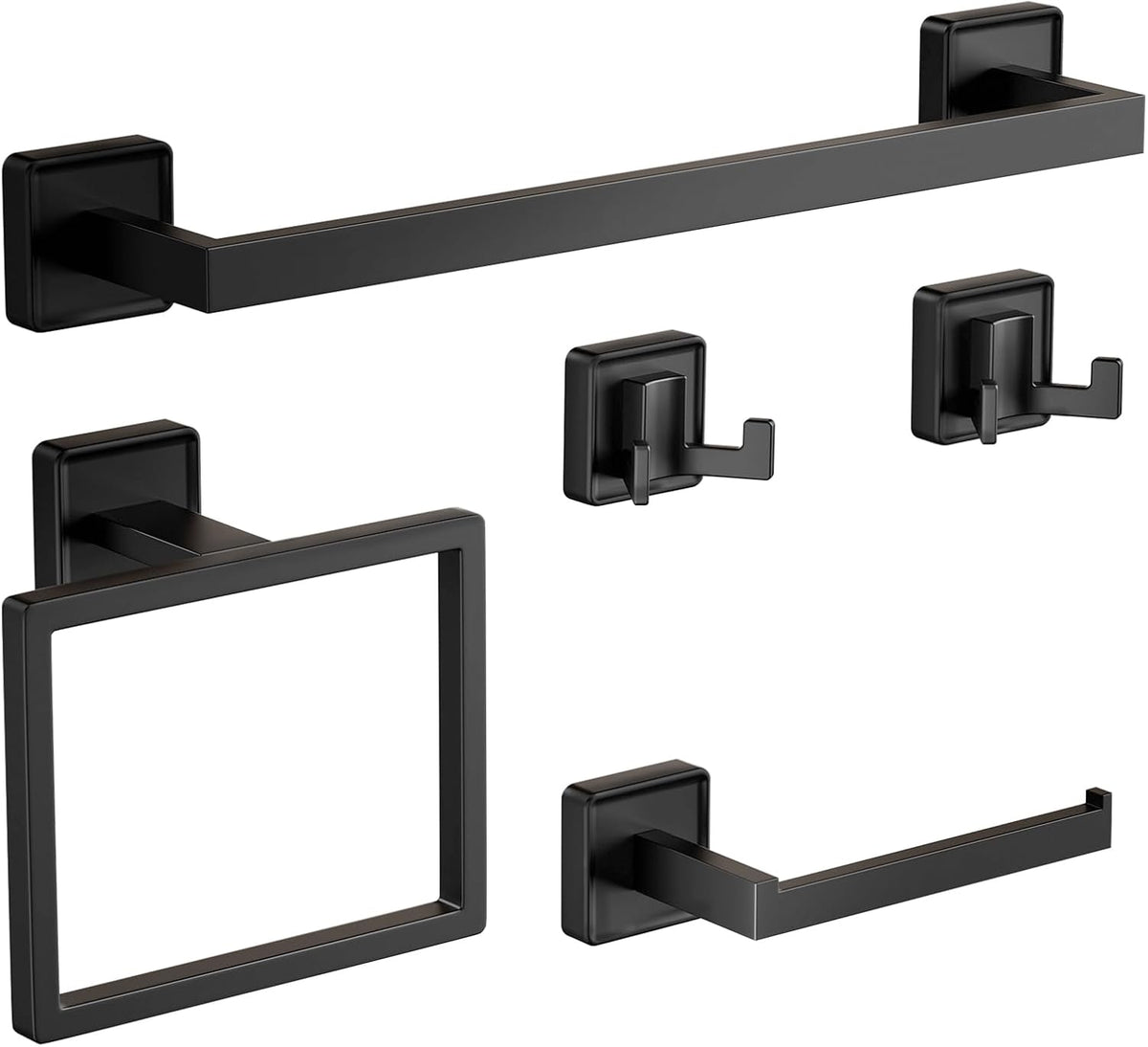 5-Pieces Matte Black Bathroom Hardware Accessories Set, SUS304 Stainless Steel Bath Towel Bar Set, 15.6 Inch Bath Towel Bar Set，Towel Racks for Bathroom Wall Mounted.