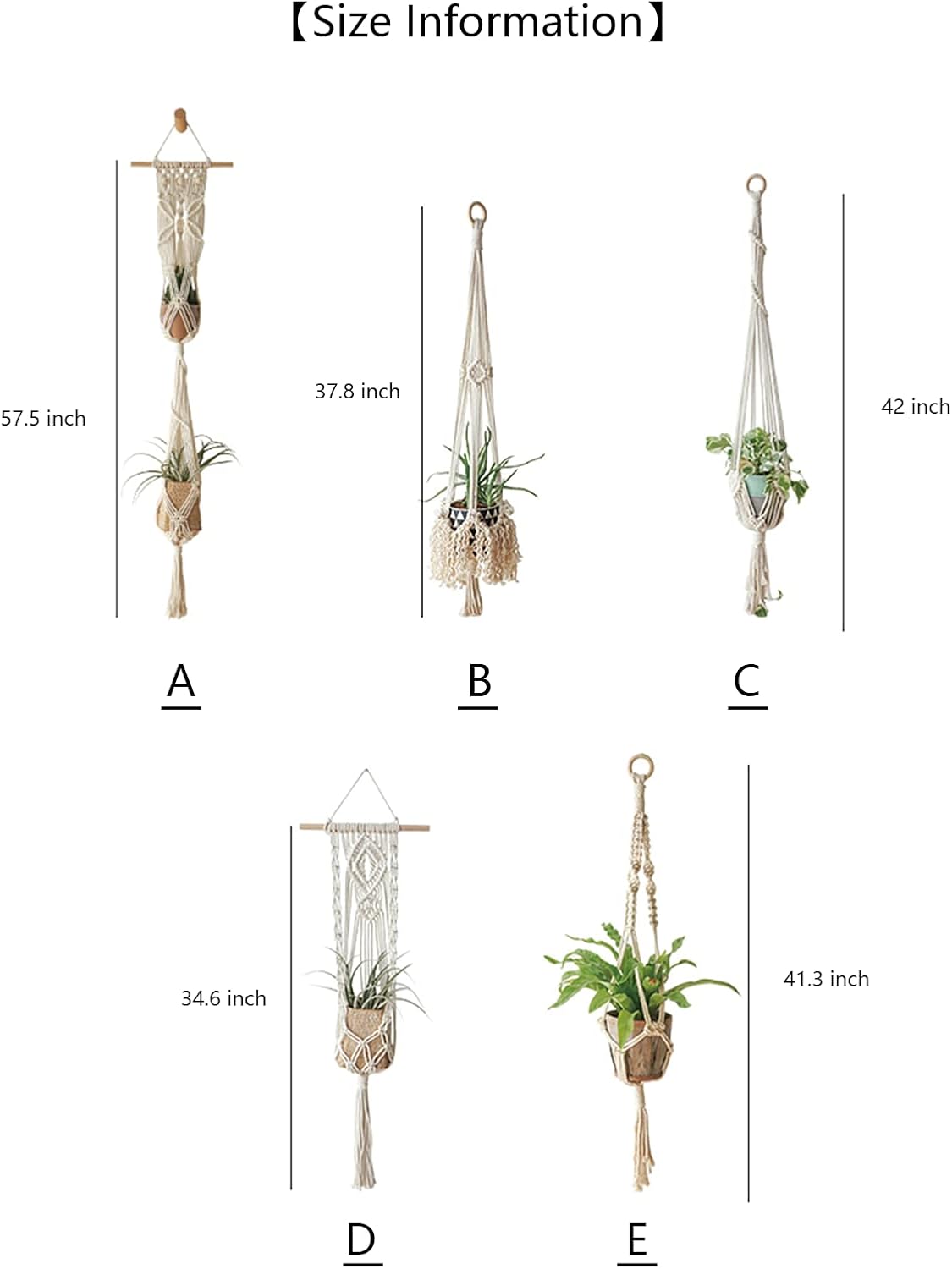 5 Pack Macrame Plant Hangers Hanging Planter, Cotton Rope Hanging Plant Holders Decorative Flower Pots Indoor Outdoor Boho Home Decor (5 Size and 10 Hooks)