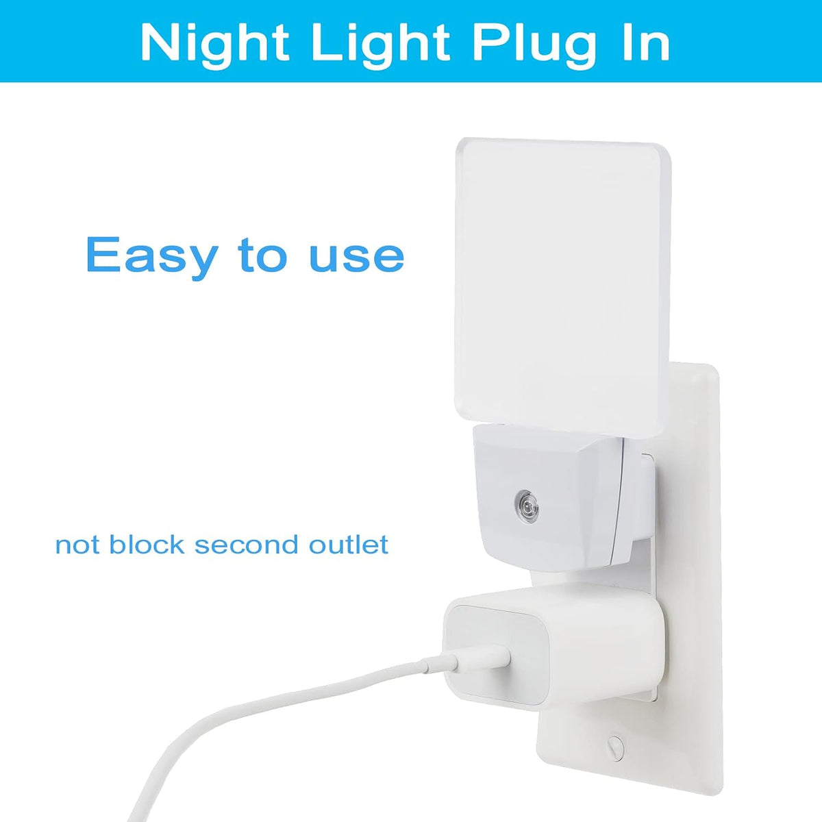 GREENIC LED Night Light Plug in 4 Pack, Dusk to Dawn Photocell Sensor, Nightlights for Bedroom Bathroom Kitchen, Square Design Blue