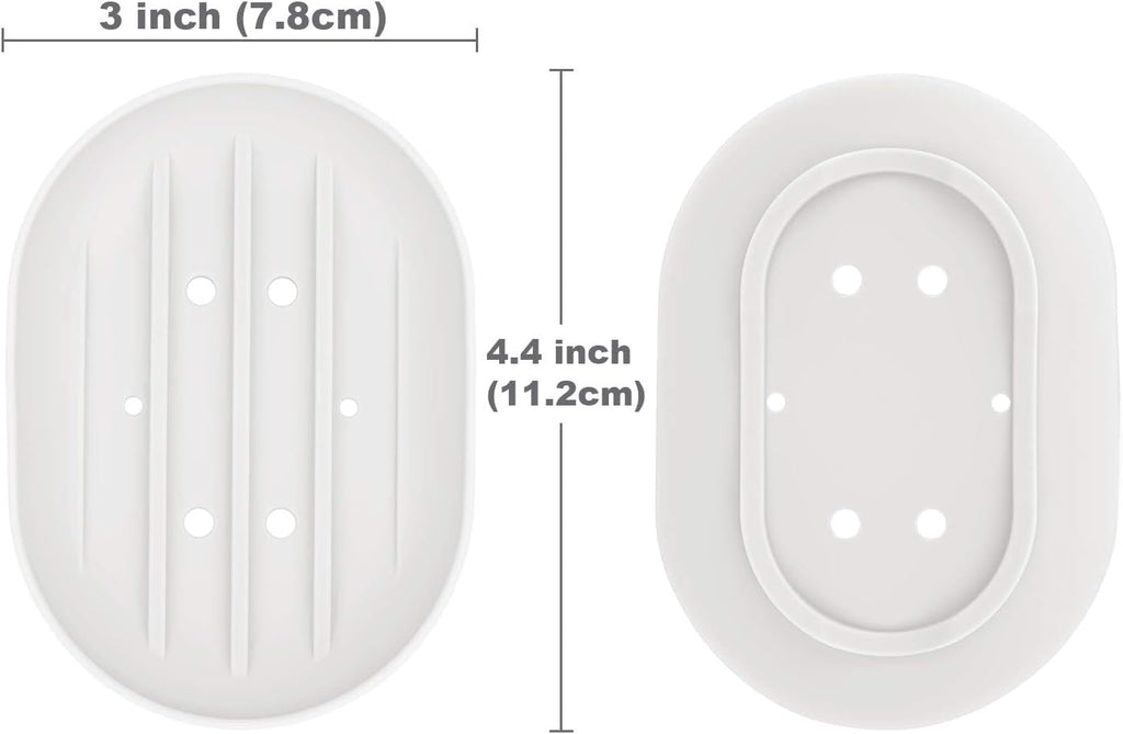 Soap Dish, Bathroom Soap Dishes Soap Holder Soap Tray with Holes to Drain Water- Oval Shape Soap Dish for Shower Bathroom Kitchen Counter Top, Keep Bars Dry - Flexible Silicone White, 3 Pack
