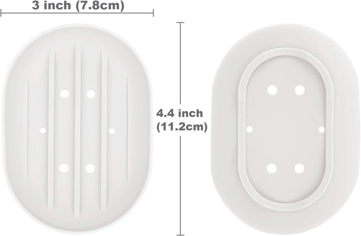 Soap Dish, Bathroom Soap Dishes Soap Holder Soap Tray with Holes to Drain Water- Oval Shape Soap Dish for Shower Bathroom Kitchen Counter Top, Keep Bars Dry - Flexible Silicone White, 3 Pack