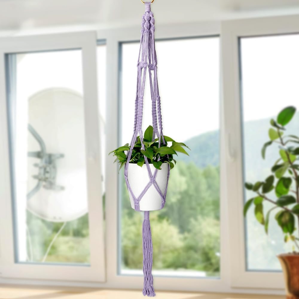 Hanging Planter, Purple, Indoor, Diamond, Wall Mount, English, Cotton, 7x2x35 Inches, 1 Pack