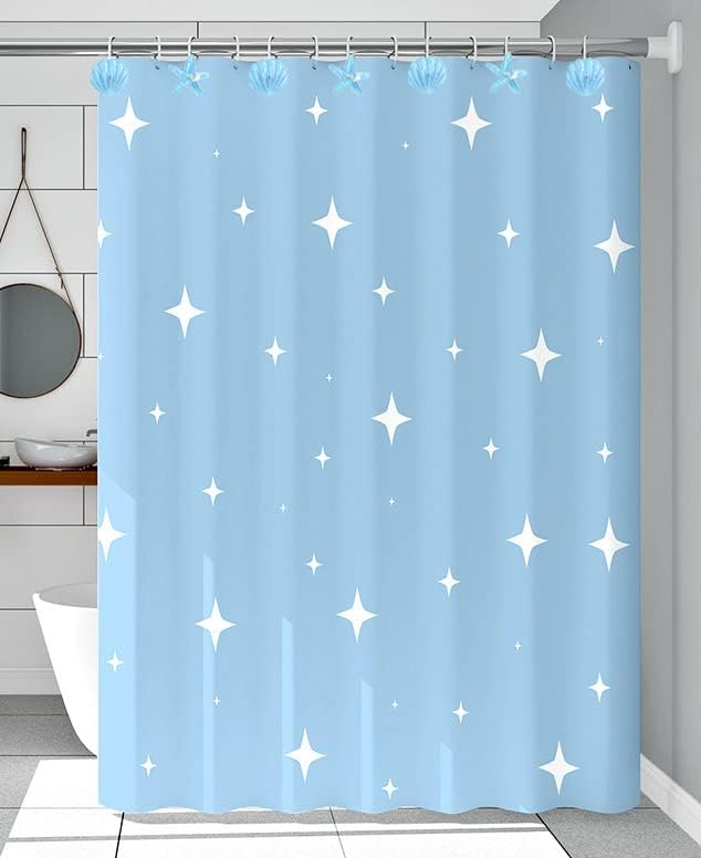 Seashell Shower Curtain Hooks, 12PCS Stainless Steel Anti Rust Starfish and Seashell Decorative Shower Hooks Ocean Theme Shower Curtain Hooks for Home Bathroom (Blue Seashell)