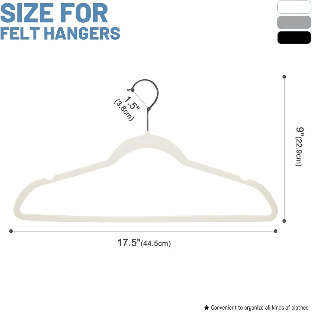 HOUSE DAY White Velvet Hangers 60 Pack, Non Slip Felt Hanger +Black Hook