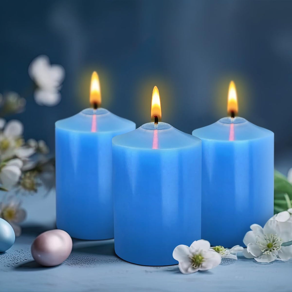 12 Pack 2x3 Hand Poured Dripless Pillar Candles, Soy Candles, Non-Toxic, Unscented, Smokeless, for Power Outages & Emergency (Blue)