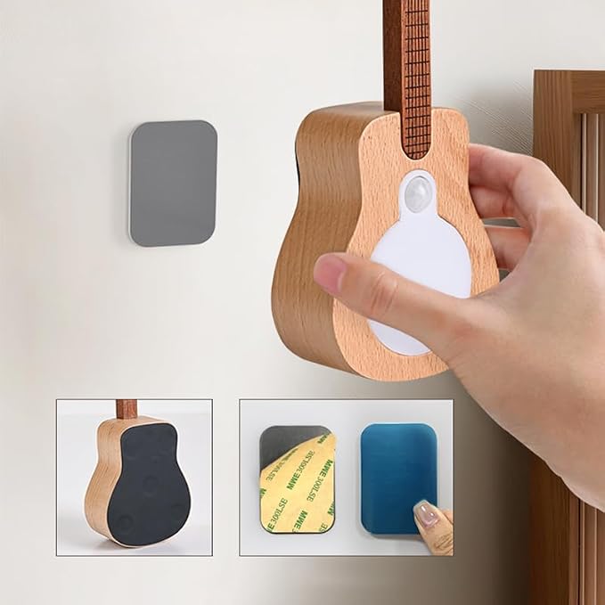 Solid Wood Guitar Night Light Motion Sensor Rechargeable Magnetic LED Lamp