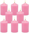 Small Unscented Pink Pillar Candles, 24 Hour 2x3 Inch Dripless Tapered Column Candles for Valentine's Day Home Party Holiday Dinner Table, Set of 8
