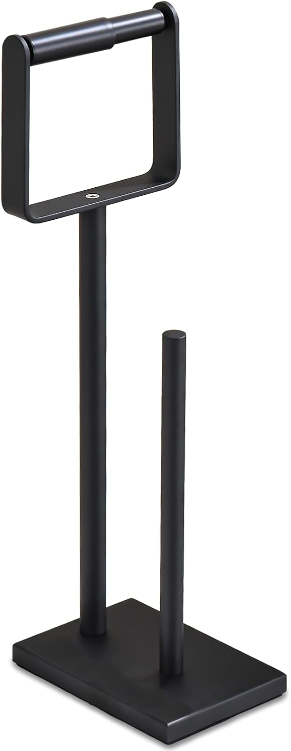 Hoooh Free Standing Toilet Paper Stand with Reserve Storage, Matte Black