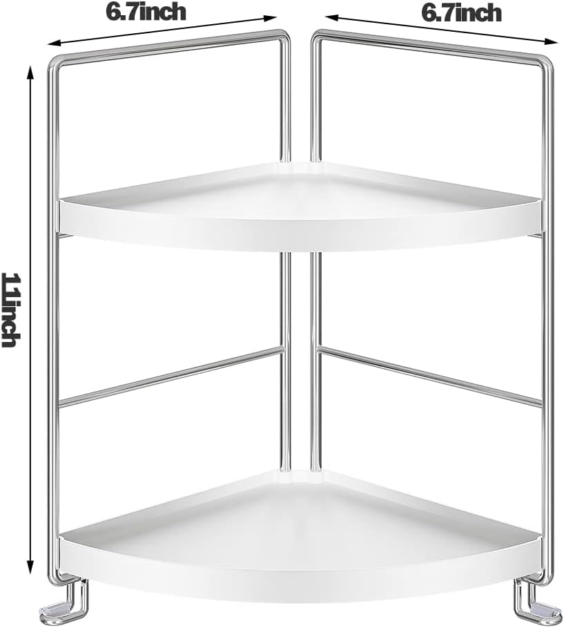 KINGNERWI 2-Tier Bathroom Counter Organizer, Vanity Corner Shelf, Silver