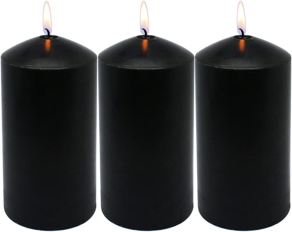 MISSYO 70 Hour Long Burning Unscented Pillar Candles, Dripless and Smokeless Candles for Home Weddings Restaurant Spa Church - Black, 3x6 inch, 3 Pack